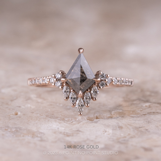 .83 Carat Black Salt and Pepper Kite Diamond Engagement Ring, Camila Setting, Point No Point Studio. Available in a variety of metal types. Eco-friendly, Recycled Metals, Conflict Free.