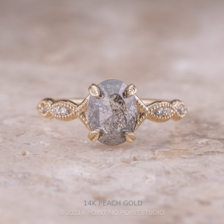 1.53 Carat Salt and Pepper Oval Diamond Engagement Ring, Winter Setting
