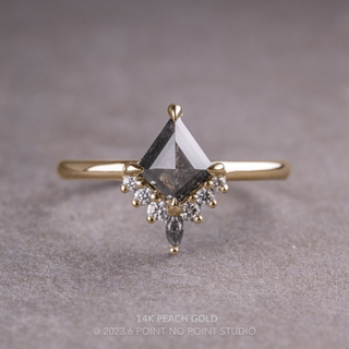 1.25 Carat Black Salt and Pepper Kite Diamond Engagement Ring, Ava Setting, Point No Point Studio. Available in a variety of metal types. Eco-friendly, Recycled Metals, Conflict Free.
