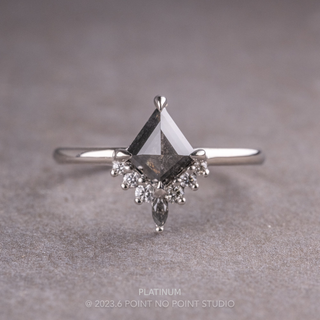 1.25 Carat Black Salt and Pepper Kite Diamond Engagement Ring, Ava Setting, Point No Point Studio. Available in a variety of metal types. Eco-friendly, Recycled Metals, Conflict Free.