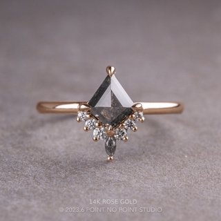 1.25 Carat Black Salt and Pepper Kite Diamond Engagement Ring, Ava Setting, Point No Point Studio. Available in a variety of metal types. Eco-friendly, Recycled Metals, Conflict Free.
