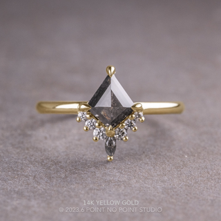 1.25 Carat Black Salt and Pepper Kite Diamond Engagement Ring, Ava Setting, Point No Point Studio. Available in a variety of metal types. Eco-friendly, Recycled Metals, Conflict Free.