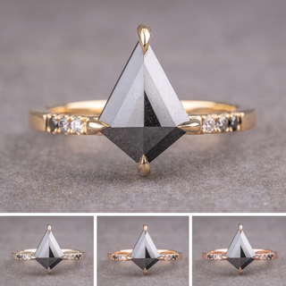 1.31 Carat Opaque Black Kite Diamond Engagement Ring, Ombre Jules Setting