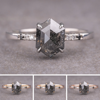 1.43 Carat Black Hexagon Diamond Engagement Ring, Ombre Jules Setting