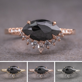 1.74 Carat Black Marquise Diamond Engagement Ring, Avaline Setting
