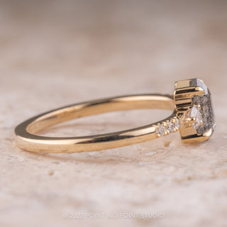 .87 Carat Salt and Pepper Hexagon Diamond Engagement Ring, Eliza Setting, 14K Yellow Gold