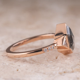 2.55 Carat Salt and Pepper Hexagon Diamond Engagement Ring, Eliza Setting, 14K Rose Gold