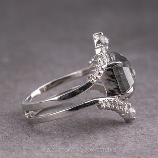 3.99 Carat Salt and Pepper Hexagon Diamond Engagement Ring, Empress Setting, Platinum