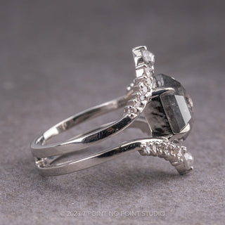 3.46 Carat Salt and Pepper Hexagon Diamond Engagement Ring, Empress Setting, Platinum