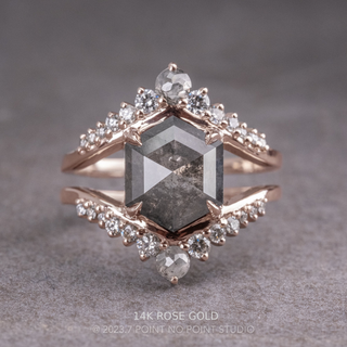 3 Carat Salt and Pepper Hexagon Diamond Engagement Ring, Empress Setting