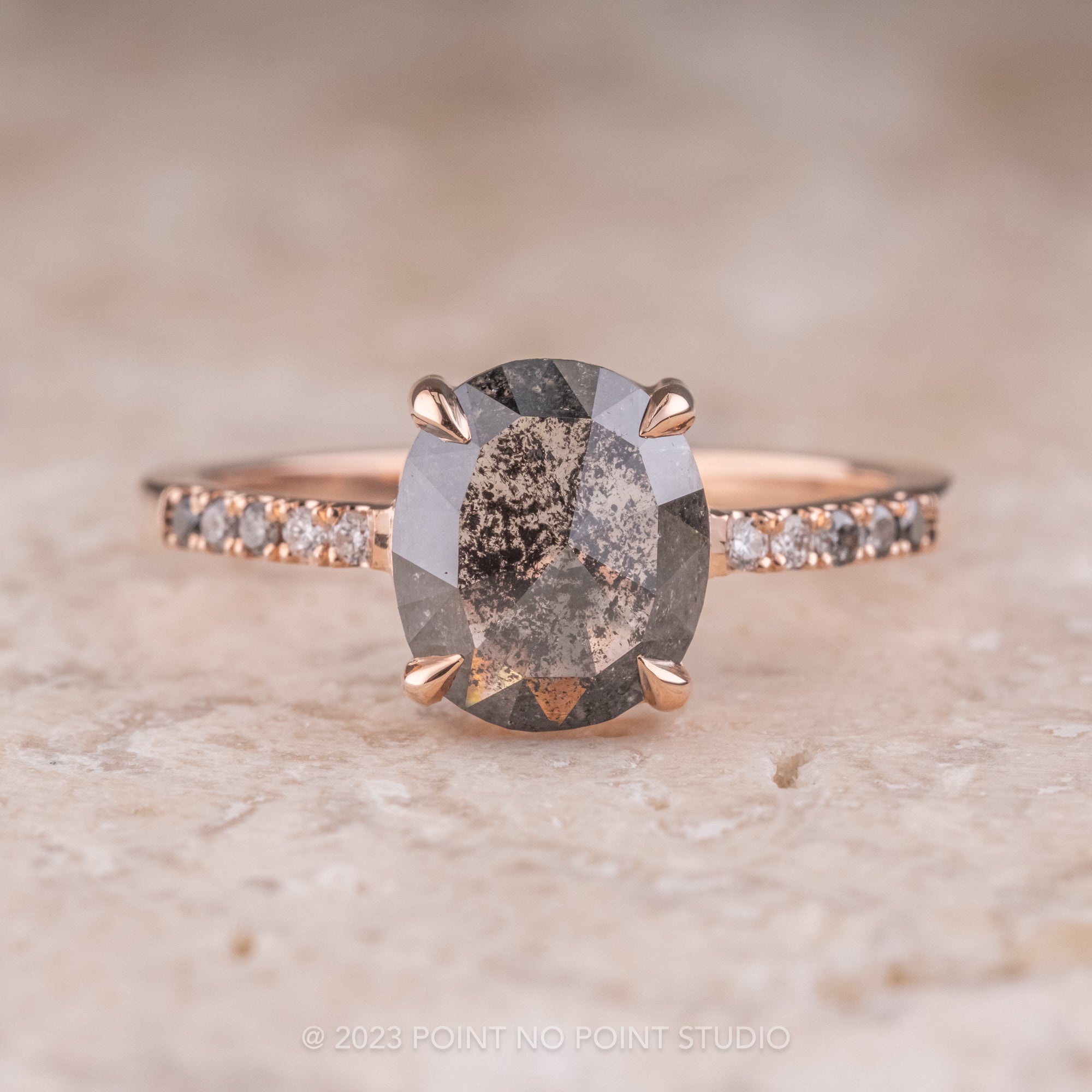 Black Speckled Diamond Engagement Ring, Point No Point Studio