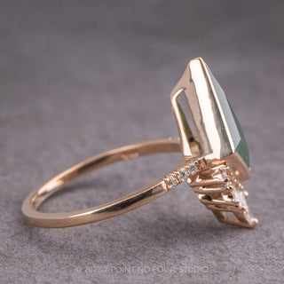 2.28 Carat Emerald Kite and Diamond Engagement Ring, Bezel Wren Setting, 14K Rose Gold