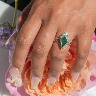 1.98 Carat Emerald Kite Engagement Ring, Bezel Wren Setting, 14K Rose Gold