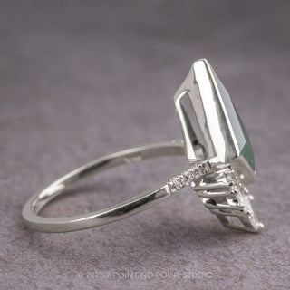 2.28 Carat Emerald Kite and Diamond Engagement Ring, Bezel Wren Setting, Platinum