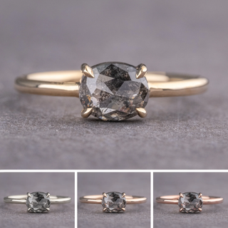 1.05 Carat Salt and Pepper Oval Diamond Engagement Ring, Jane Setting
