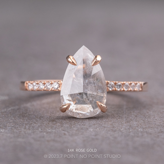 1.82 Carat Icy White Pear Diamond Engagement Ring, Jules Setting, Point No Point Studio. Available in a variety of metal types. Eco-friendly, Recycled Metals, Conflict Free.