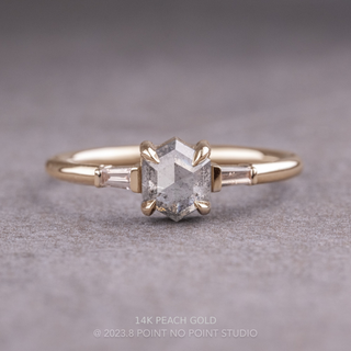 1.01 Carat Salt and Pepper Hexagon Diamond Engagement Ring, Zoe Setting, Point No Point Studio. Available in a variety of metal types. Eco-friendly, Recycled Metals, Conflict Free.