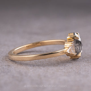 1.13 Carat Salt and Pepper Hexagon Diamond Engagement Ring, Beatrice Setting, 14K Yellow Gold
