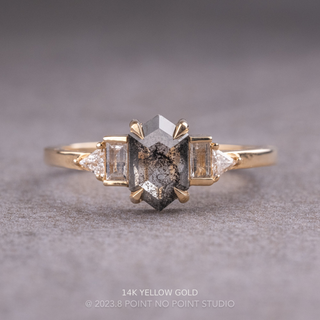 1.87 Carat Salt and Pepper Hexagon Diamond Engagement Ring, Beatrice Setting