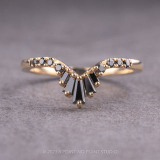 Black Baguette Diamond Wedding Ring, Wren Setting, 14K Yellow Gold