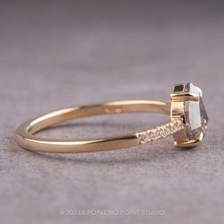 1.04 Carat Salt and Pepper Pear Diamond Engagement Ring, Jules Setting, 14K Yellow Gold