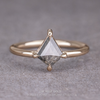 1.28 Carat Salt and Pepper Kite Diamond Engagement Ring, Jane Setting, Point No Point Studio. Available in a variety of metal types. Eco-friendly, Recycled Metals, Conflict Free.