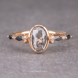 1.60 Carat Salt and Pepper Oval Diamond Engagement Ring, Bezel Astrid Setting