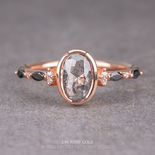 1.60 Carat Salt and Pepper Oval Diamond Engagement Ring, Bezel Astrid Setting
