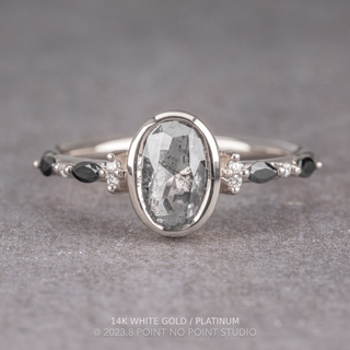 1.60 Carat Salt and Pepper Oval Diamond Engagement Ring, Bezel Astrid Setting