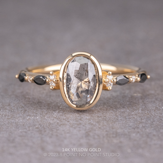 1.60 Carat Salt and Pepper Oval Diamond Engagement Ring, Bezel Astrid Setting