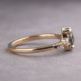 1.12 Carat Salt and Pepper Pear Diamond Engagement Ring, Ombre Eliza Setting, 14K Yellow Gold