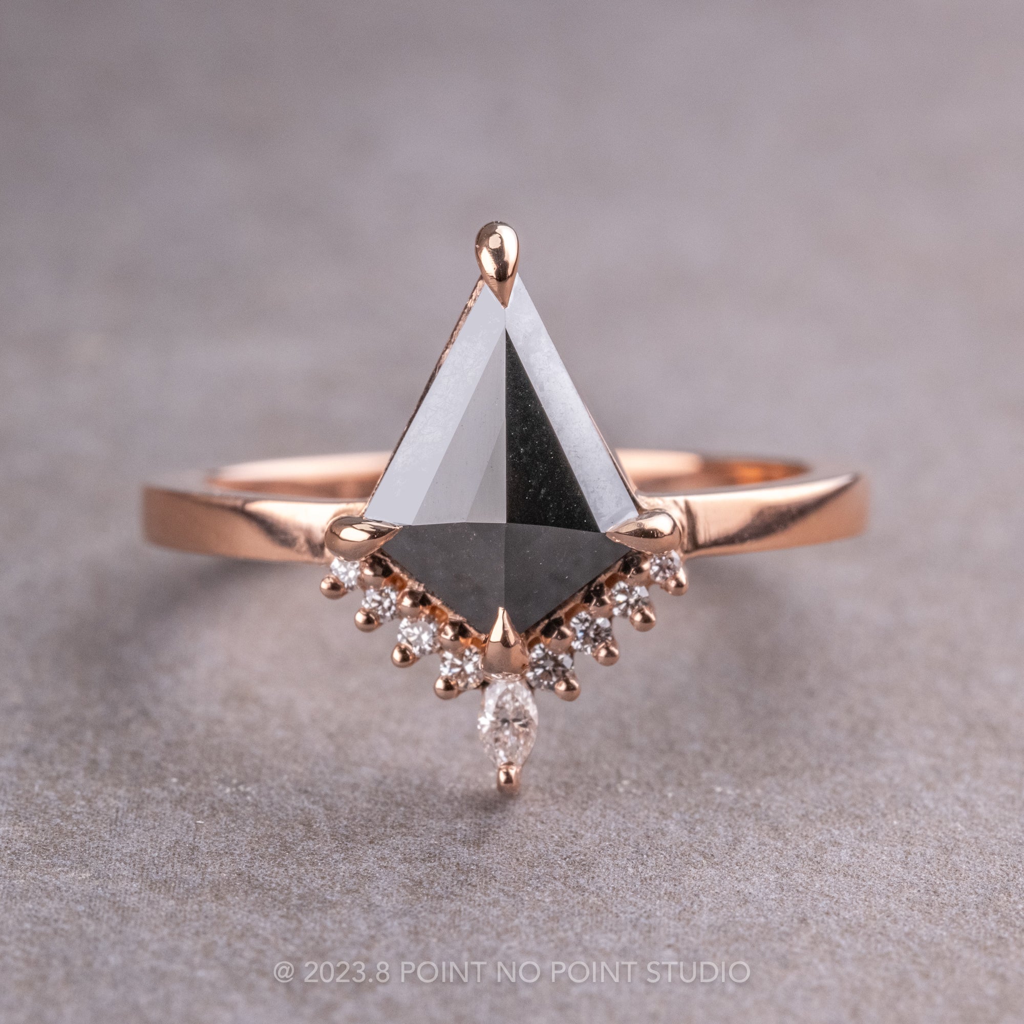 1.60 Carat Black Kite Diamond Engagement Ring, Ava Setting, 14K Rose Gold