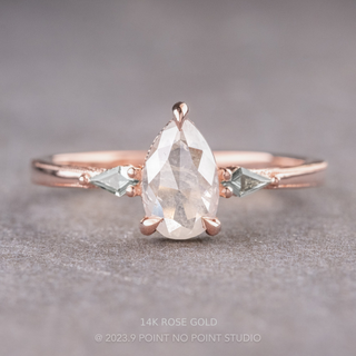 1.31 Carat Icy White Pear Diamond Engagement Ring, Vintage Zoe Setting, Point No Point Studio. Available in a variety of metal types. Eco-friendly, Recycled Metals, Conflict Free.