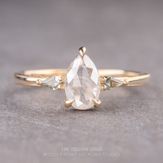 1.31 Carat Icy White Pear Diamond Engagement Ring, Vintage Zoe Setting, Point No Point Studio. Available in a variety of metal types. Eco-friendly, Recycled Metals, Conflict Free.