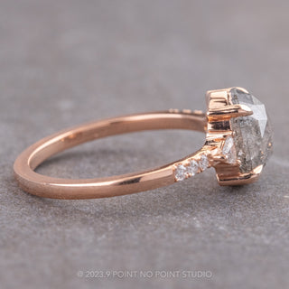 2.45 Carat Canadian Salt and Pepper Oval Diamond Engagement Ring, Eliza Setting, 14K Rose Gold