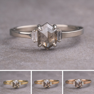 1.12 Carat Salt and Pepper Hexagon Diamond Engagement Ring, Zoe Setting