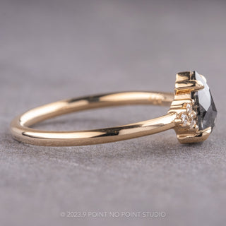 .83 Carat Salt and Pepper Pear Diamond Engagement Ring, Quinn Setting, 14K Yellow Gold