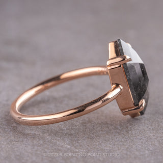 2.67 Carat Black Speckled Hexagon Diamond Engagement Ring, Jane Setting, 14k Rose Gold