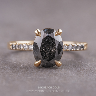 2.32 Carat Salt and Pepper Oval Diamond Engagement Ring, Ombre Jules Setting, Point No Point Studio. Available in a variety of metal types. Eco-friendly, Recycled Metals, Conflict Free.