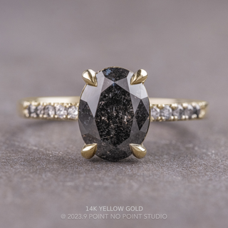 2.32 Carat Salt and Pepper Oval Diamond Engagement Ring, Ombre Jules Setting, Point No Point Studio. Available in a variety of metal types. Eco-friendly, Recycled Metals, Conflict Free.