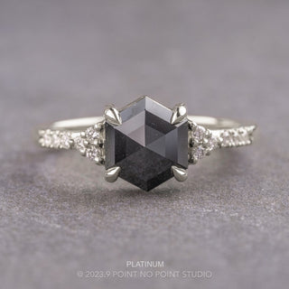 1.97 Carat Black Hexagon Diamond Engagement Ring, Quincy Setting