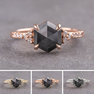 1.97 Carat Black Hexagon Diamond Engagement Ring, Quincy Setting