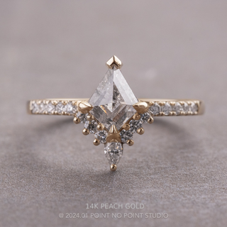 1.32 Carat Canadian Salt and Pepper Kite Diamond Engagement Ring, Avaline Setting, Point No Point Studio. Available in a variety of metal types. Eco-friendly, Recycled Metals, Conflict Free.