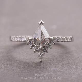 1.32 Carat Canadian Salt and Pepper Kite Diamond Engagement Ring, Avaline Setting, Point No Point Studio. Available in a variety of metal types. Eco-friendly, Recycled Metals, Conflict Free.
