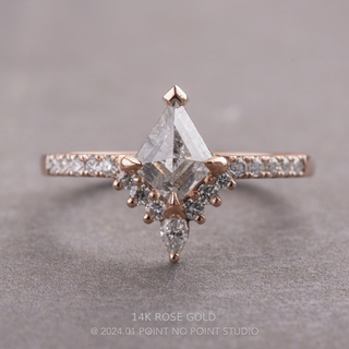 1.32 Carat Canadian Salt and Pepper Kite Diamond Engagement Ring, Avaline Setting, Point No Point Studio. Available in a variety of metal types. Eco-friendly, Recycled Metals, Conflict Free.