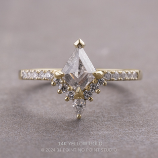1.32 Carat Canadian Salt and Pepper Kite Diamond Engagement Ring, Avaline Setting, Point No Point Studio. Available in a variety of metal types. Eco-friendly, Recycled Metals, Conflict Free.
