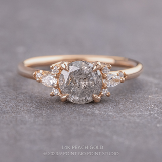 1.19 Carat Salt and Pepper Round Diamond Engagement Ring, Charlotte Setting, Point No Point Studio. Available in a variety of metal types. Eco-friendly, Recycled Metals, Conflict Free.