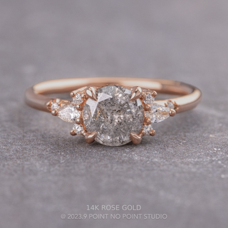 1.19 Carat Salt and Pepper Round Diamond Engagement Ring, Charlotte Setting, Point No Point Studio. Available in a variety of metal types. Eco-friendly, Recycled Metals, Conflict Free.