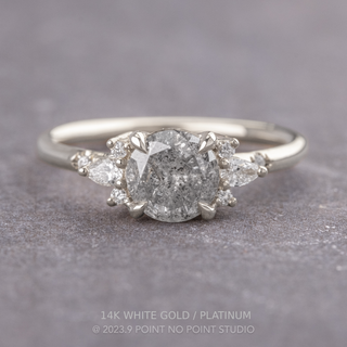 1.19 Carat Salt and Pepper Round Diamond Engagement Ring, Charlotte Setting, Point No Point Studio. Available in a variety of metal types. Eco-friendly, Recycled Metals, Conflict Free.