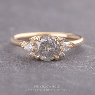 1.19 Carat Salt and Pepper Round Diamond Engagement Ring, Charlotte Setting, Point No Point Studio. Available in a variety of metal types. Eco-friendly, Recycled Metals, Conflict Free.